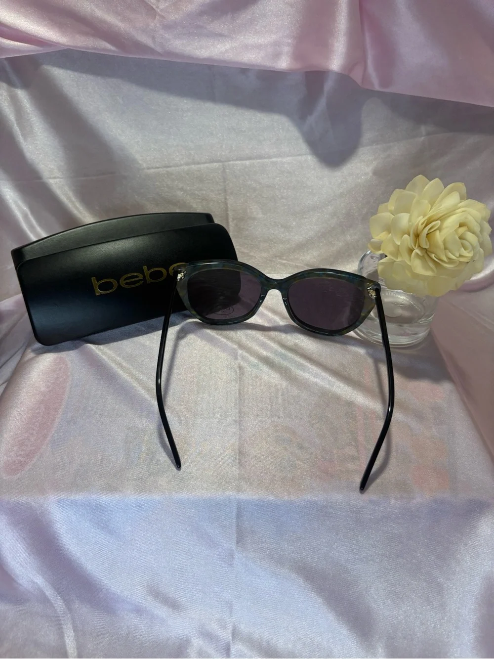 BEBE Black Tortoise Cat-Eye Sunglasses with Dark Lenses
